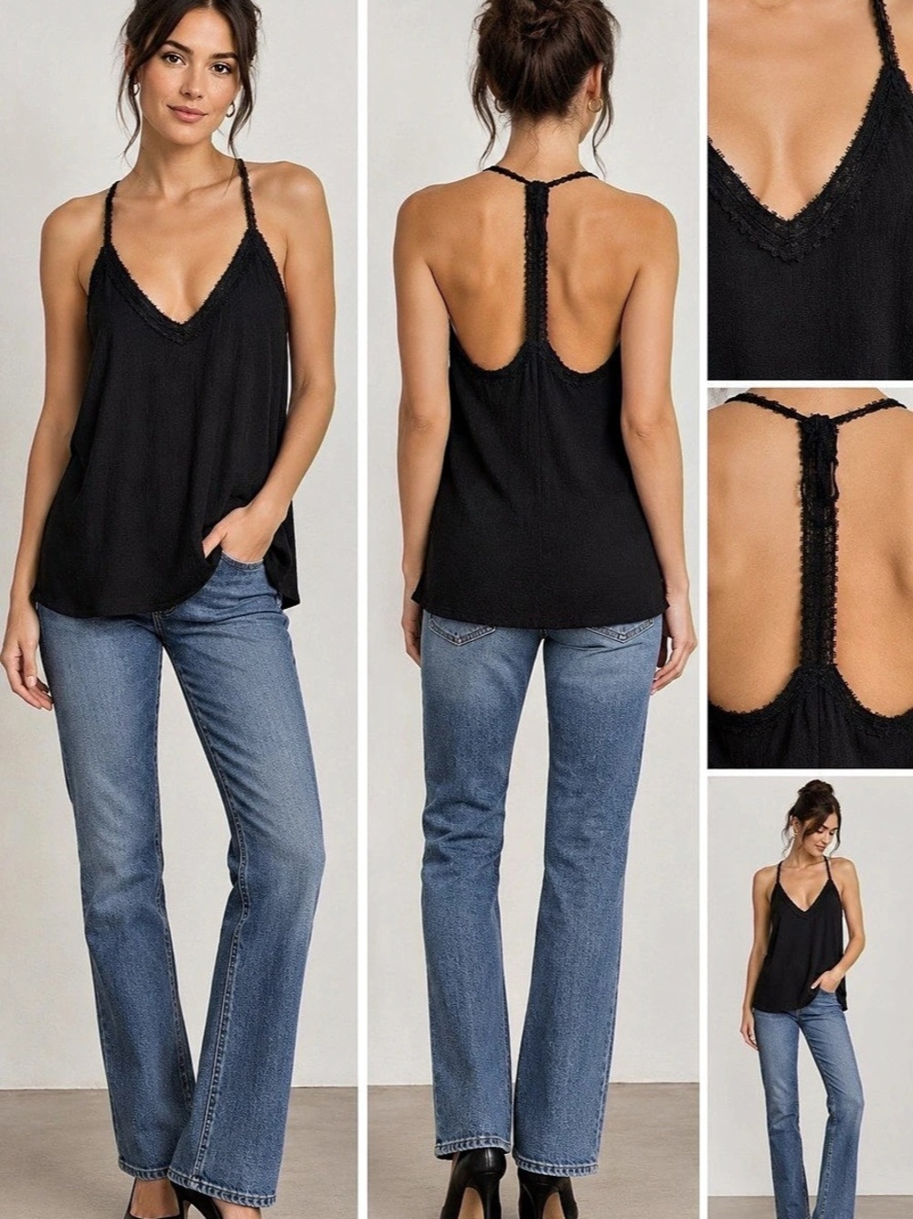 Forever 21 Lace-Trim Racerback Cami Black Size Small